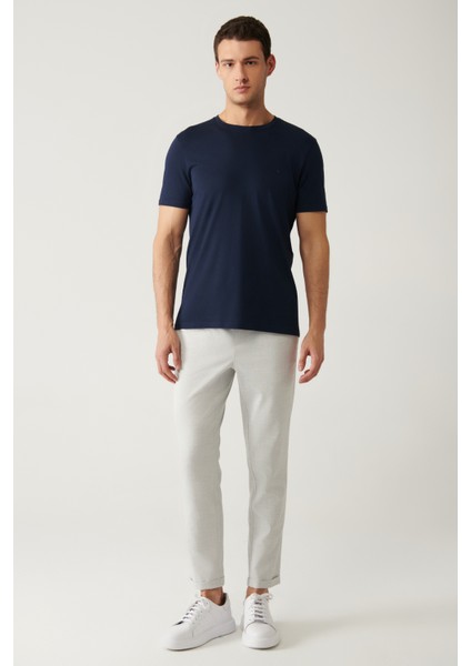 Erkek Lacivert Soft Touch Bisiklet Yaka Düz Modal T-Shirt B001171