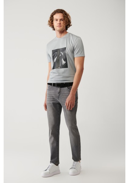 Erkek Gri Eskitme Yıkamalı Esnek Jean Pantolon B003508