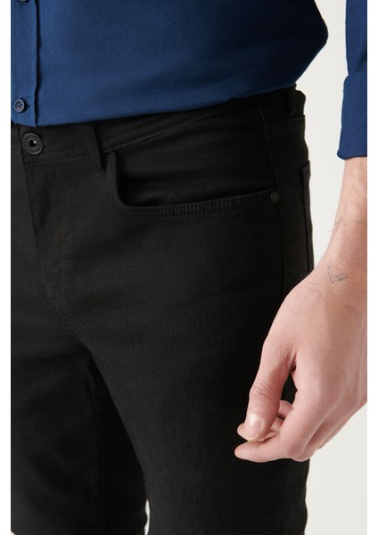 Erkek Siyah Eskitme Yıkamalı Esnek Jean Pantolon B003502