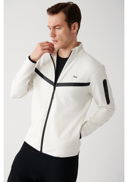 Erkek Ekru İnterlok Kumaş Dik Yaka Baskılı Sweatshirt A31Y1203
