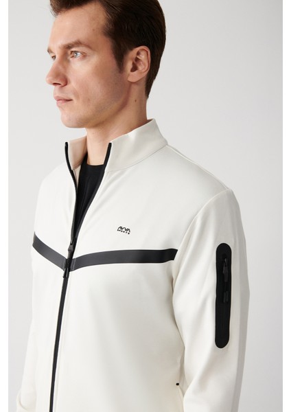 Erkek Ekru İnterlok Kumaş Dik Yaka Baskılı Sweatshirt A31Y1203