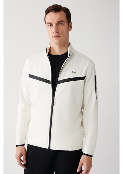 Erkek Ekru İnterlok Kumaş Dik Yaka Baskılı Sweatshirt A31Y1203