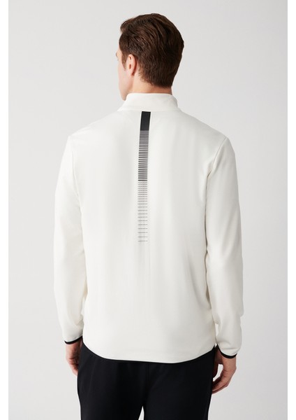 Erkek Ekru İnterlok Kumaş Dik Yaka Baskılı Sweatshirt A31Y1203