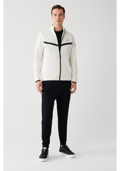 Erkek Ekru İnterlok Kumaş Dik Yaka Baskılı Sweatshirt A31Y1203