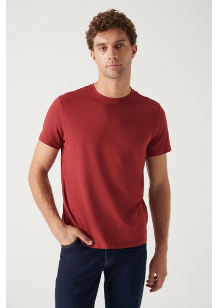 Erkek Lacivert-Bordo 2'li %100 Pamuk Bisiklet Yaka T-Shirt E001012