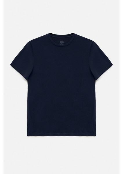 Erkek Lacivert-Bordo 2'li %100 Pamuk Bisiklet Yaka T-Shirt E001012