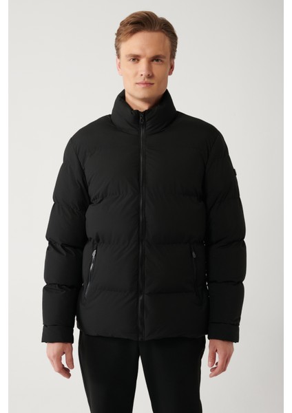 Erkek Siyah Şişme Mont Dik Yaka Su Itici Rüzgar Geçirmez Kapitone Comfort Fit E006012 modelleri