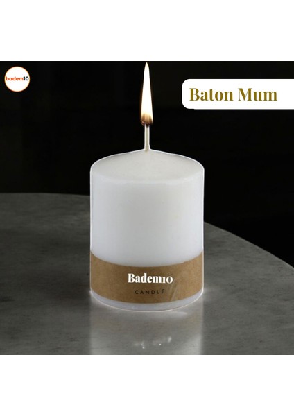Baton Mum Beyaz Silindir Dekoratif Mumu Kandil Fitilli Mumlar Şamdan Kokusuz 6 x 8 cm