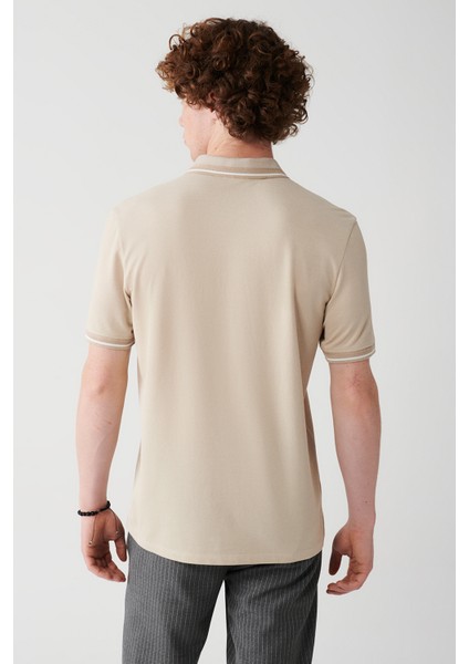 Erkek Bej Kıvrılmaz Yaka Cepli 2 Düğmeli Polo Yaka T-Shirt E001031