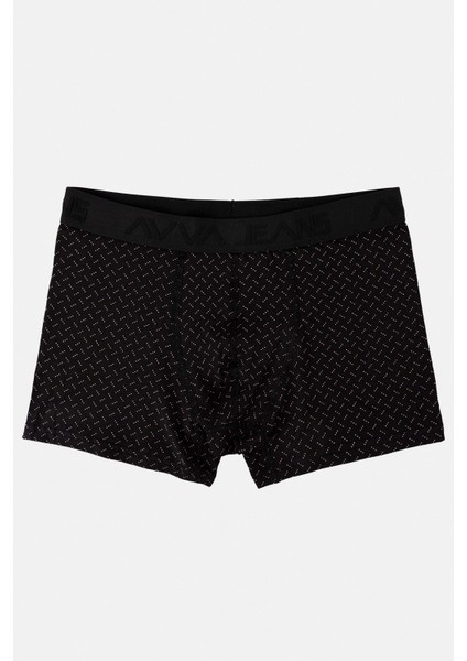 Erkek Siyah 2'li Boxer Desenli/düz Esnek Pamuklu Kutulu A31y9503