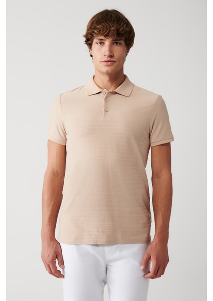 Erkek Vizon %100 Pamuk Polo Yaka T-shirt A31y1128