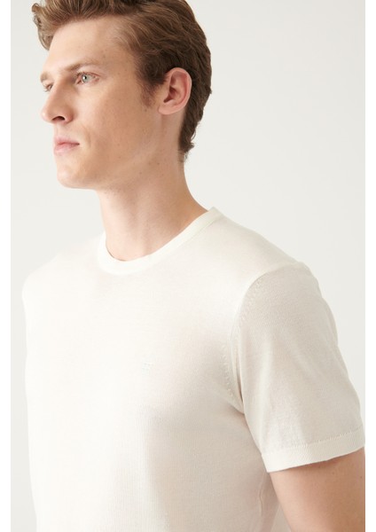 Erkek Beyaz Soft Touch Bisiklet Yaka Basic Triko T-shirt A31y5133