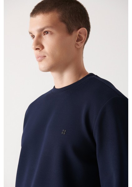 Erkek Lacivert Bisiklet Yaka Esnek Yumuşak Doku İnterlok Kumaş Basic Regular Fit Sweatshirt B001100 fiyatları