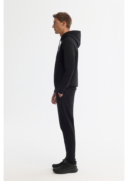 Erkek Siyah Kapüşonlu Esnek Yumuşak Doku Interlok Kumaş Sweatshirt B001101