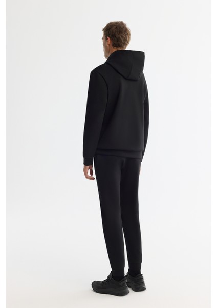Erkek Siyah Kapüşonlu Esnek Yumuşak Doku Interlok Kumaş Sweatshirt B001101