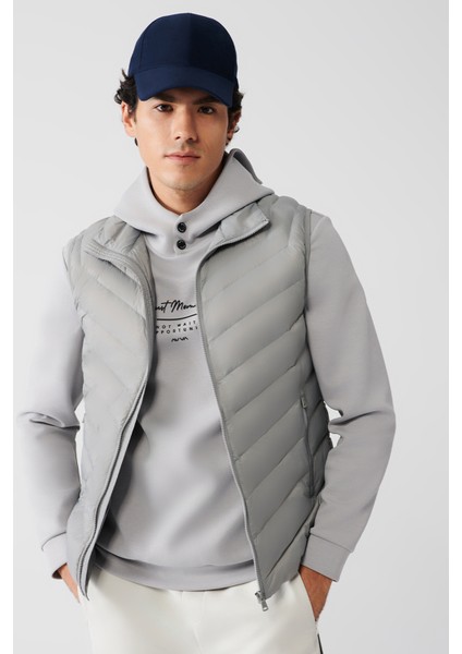 Erkek Gri Dik Yaka Su İtici Rüzgar Geçirmez Şişme Hafif Comfort Fit Yelek A42Y6505