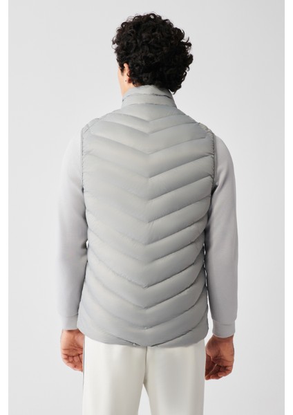 Erkek Gri Dik Yaka Su İtici Rüzgar Geçirmez Şişme Hafif Comfort Fit Yelek A42Y6505