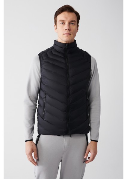 Erkek Siyah Dik Yaka Su İtici Rüzgar Geçirmez Şişme Hafif Comfort Fit Yelek A42Y6505
