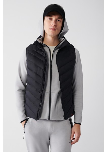 Erkek Siyah Dik Yaka Su İtici Rüzgar Geçirmez Şişme Hafif Comfort Fit Yelek A42Y6505