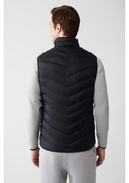 Erkek Siyah Dik Yaka Su İtici Rüzgar Geçirmez Şişme Hafif Comfort Fit Yelek A42Y6505