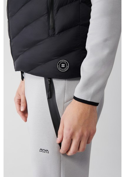 Erkek Siyah Dik Yaka Su İtici Rüzgar Geçirmez Şişme Hafif Comfort Fit Yelek A42Y6505