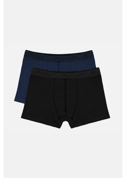 Erkek Lacivert-siyah Düz 2'li Esnek Pamuklu Kutulu Boxer B009500