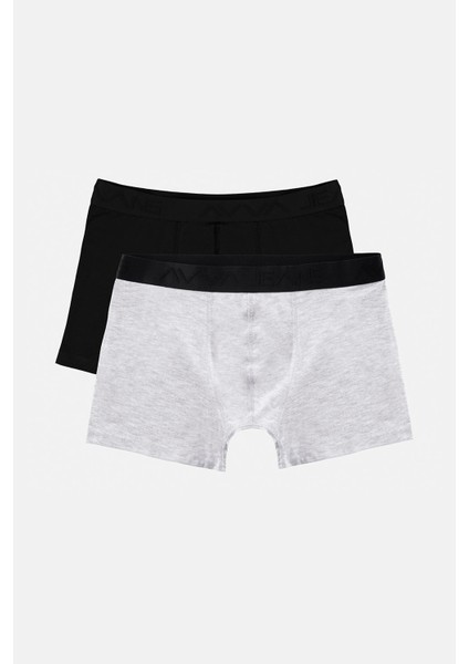 Erkek Gri Düz 2'li Esnek Pamuklu Kutulu Boxer B009500
