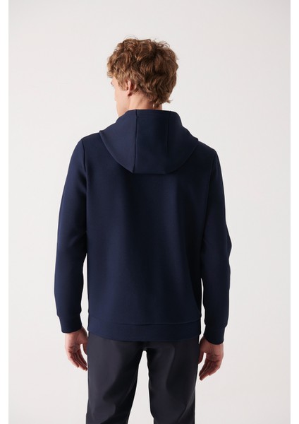 Erkek Lacivert Kapüşonlu İnterlok Kumaş Fermuarlı Basic Regular Fit Sweatshirt B001102 modelleri