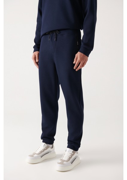Erkek Lacivert Beli Lastikli Bağcıklı Bi-Stretch İnterlok Regular Fit Eşofman Altı B003400 fiyatları
