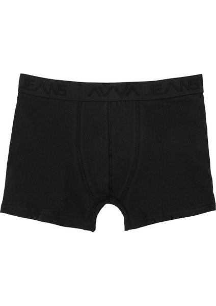 Erkek Siyah-Lacivert 2'li Boxer Desenli/Düz Esnek Pamuklu Kutulu A31Y9500