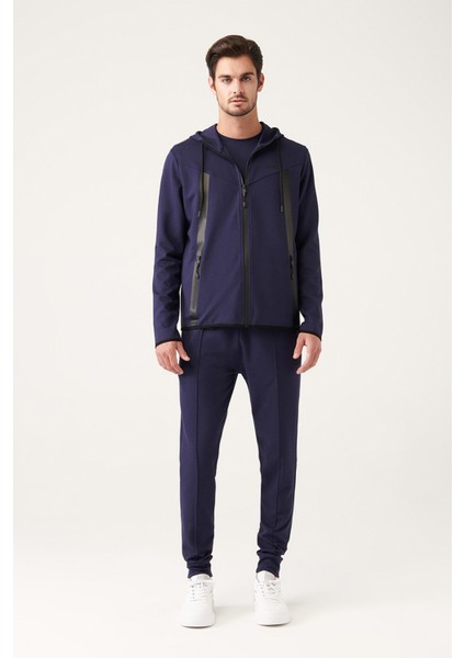 Erkek Lacivert Interlok Kumaş Kapüşonlu Fermuarlı Sweatshirt A31y1202