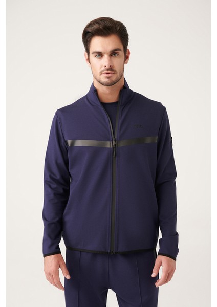 Erkek Lacivert İnterlok Kumaş Dik Yaka Baskılı Sweatshirt A31Y1203