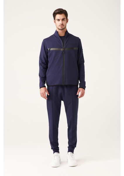 Erkek Lacivert İnterlok Kumaş Dik Yaka Baskılı Sweatshirt A31Y1203