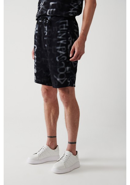 Erkek Siyah Viskon Yazılı Şort A31Y3715 modelleri