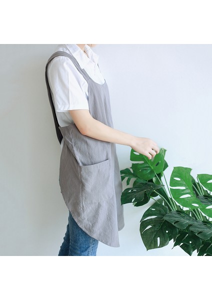 S3 Bordo Polyester Tarzı Su Geçirmez Kadın Pamuk Keten Çapraz Sırt Önlük Japon Ev Işleri Mutfak Pişirme Çift Cep Önlük Çiçekçi Çalışma Önlük (Yurt Dışından)