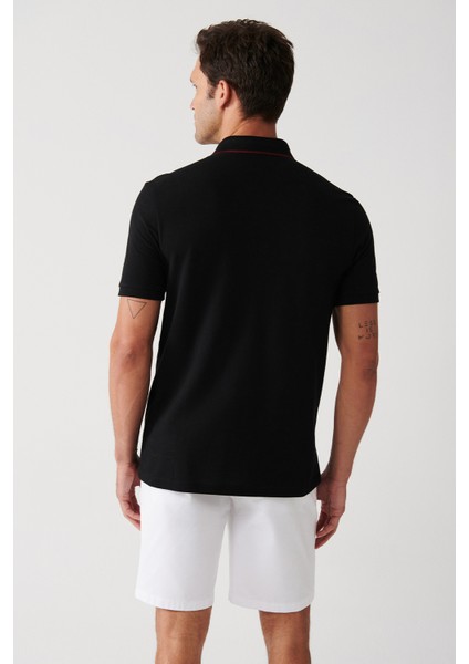 Erkek Siyah %100 Pamuk Çıtçıtlı Polo Yaka T-Shirt A31Y1175