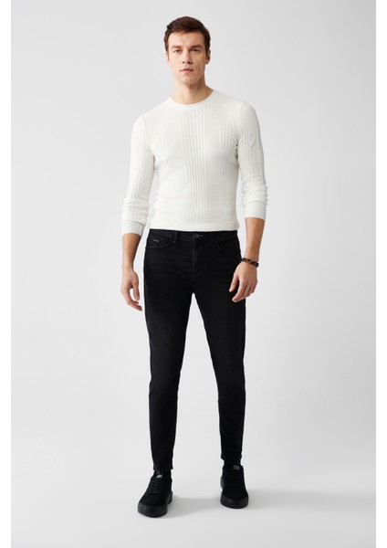 Erkek Siyah Eskitme Yıkamalı Kaplamalı Jean Pantolon B003517