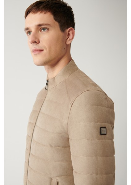 Erkek Bej Dik Yaka Kapitone Elyaflı Ince Mont A32y6097 fiyatları