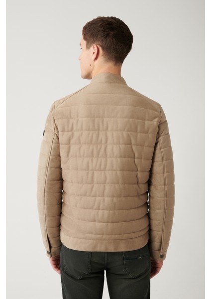 Erkek Bej Dik Yaka Kapitone Elyaflı Ince Mont A32y6097 fırsatları