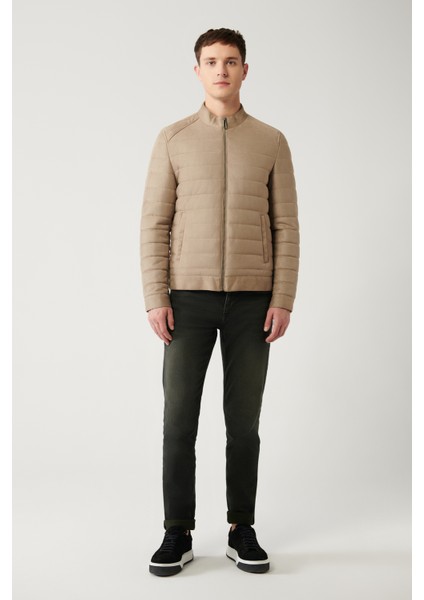 Erkek Bej Dik Yaka Kapitone Elyaflı Ince Mont A32y6097 indirimleri