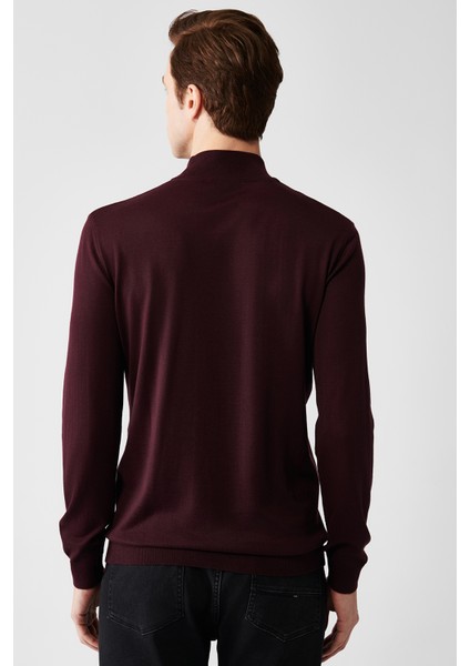 Erkek Bordo Yarım Balıkçı Yaka Yün Karışımlı Triko Kazak B005015