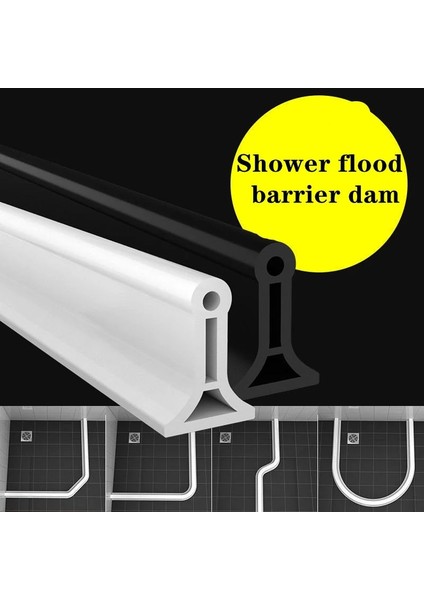 Beyaz Stil 60CM 200CM Silikon Duş Barajı Su Durdurucu Tutma Sızdırmazlık Şeridi Kuru ve Islak Ayırma Engelleyici Banyo Mutfak Için Taşkın Bariyeri (Yurt Dışından)