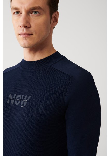 Erkek Lacivert Bisiklet Yaka Dokulu Rayon Triko Kazak A32Y5107
