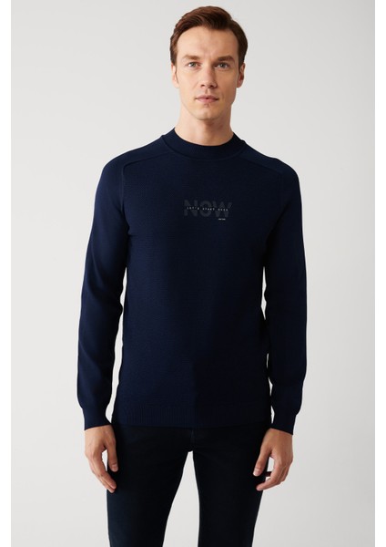 Erkek Lacivert Bisiklet Yaka Dokulu Rayon Triko Kazak A32Y5107