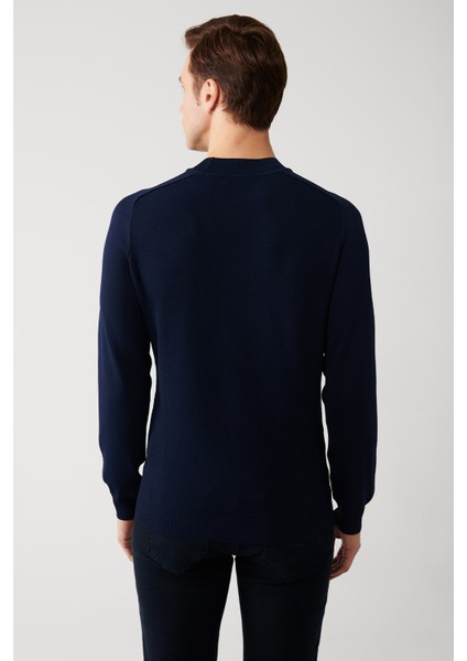 Erkek Lacivert Bisiklet Yaka Dokulu Rayon Triko Kazak A32Y5107