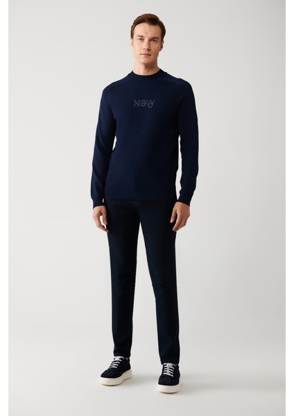 Erkek Lacivert Bisiklet Yaka Dokulu Rayon Triko Kazak A32Y5107