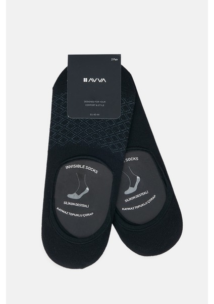 Erkek Siyah Desenli/Düz 2'li Babet Çorap A32Y8536