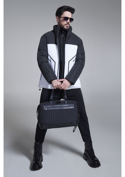 Erkek Siyah Interlok Kumaş Yarım Fermuarlı Dik Yaka Sweatshirt A32y1201