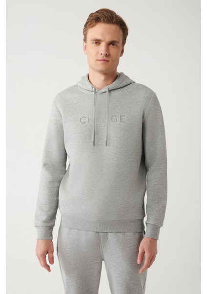 Erkek Gri Kapüşonlu 3 Iplik Şardonlu Baskılı Sweatshirt A32y1240 modelleri