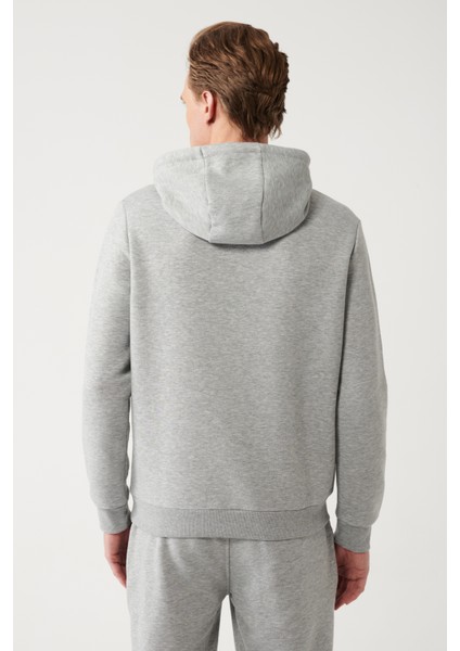 Erkek Gri Kapüşonlu 3 Iplik Şardonlu Baskılı Sweatshirt A32y1240 fırsatları
